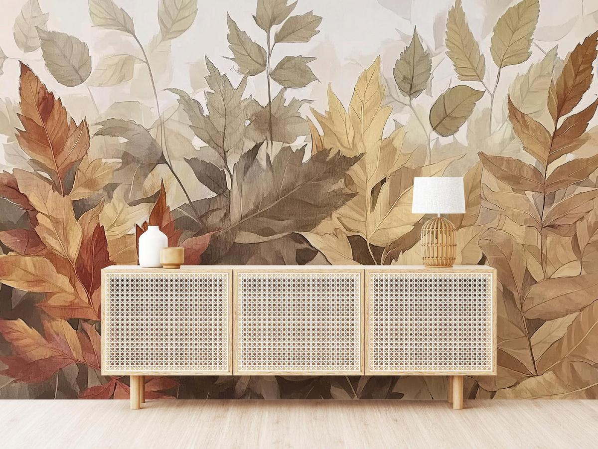 FOTOTAPETE Blätter Boho Natur Wohnzimmer Vlies Tapete 350x250 - Multicolor, Papier (350/250cm) - Wallarena