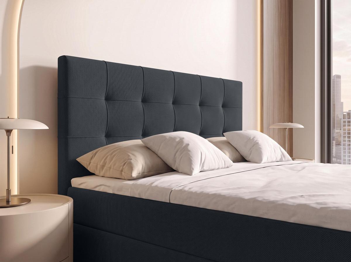 BOXBETT DEFNE 140x200 cm mit Fußteil und Matratze - Schwarz + TOPPER - Schwarz, Holz/Holzwerkstoff (140/200cm) - AX Living