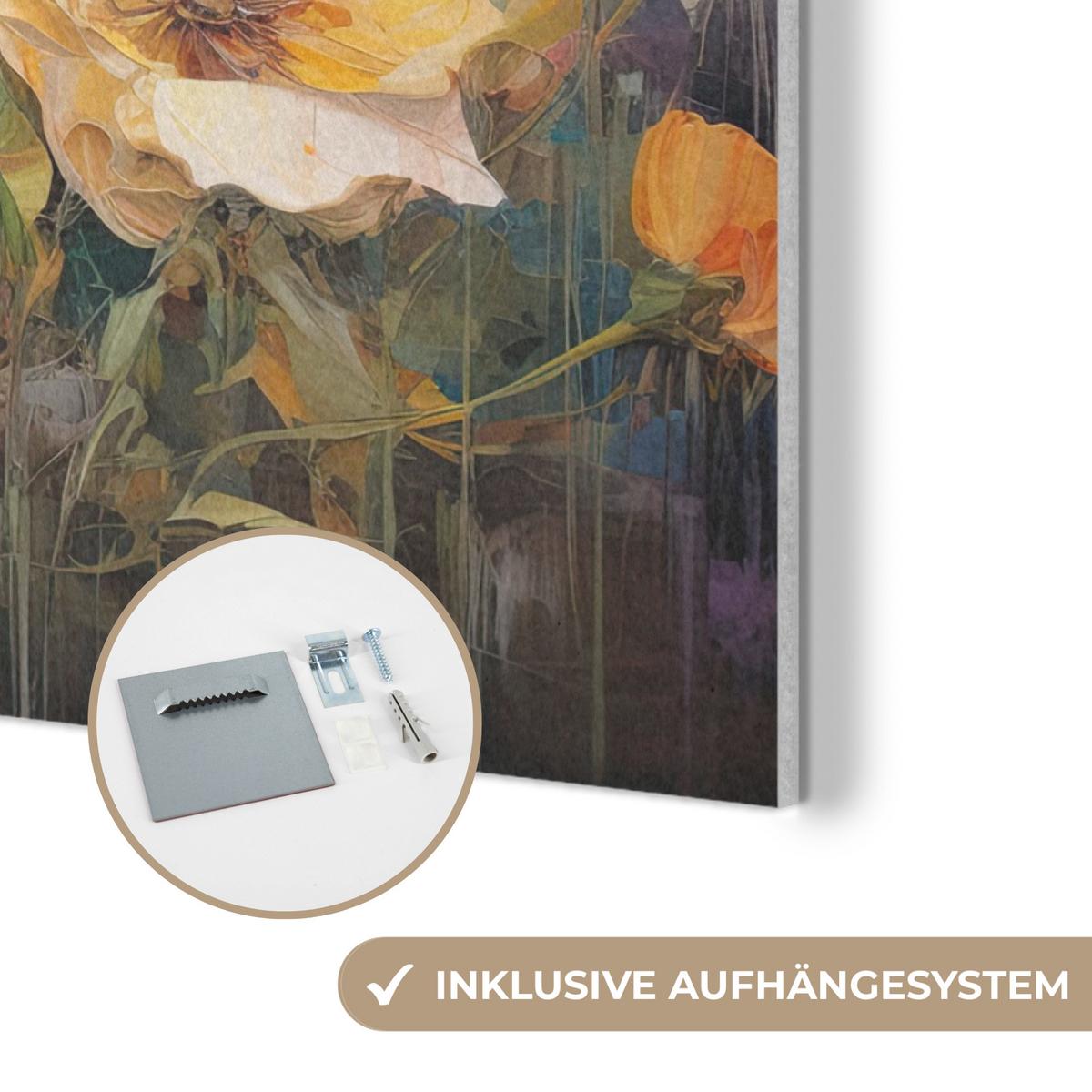 AKUSTIKBILD Blumen - Aquarell - Kunst - Botanisch - Natur Kunstdruck Schlafzimmer 50x70 cm - Orange, Kunststoff (50/70/0.9cm) - MuchoWow