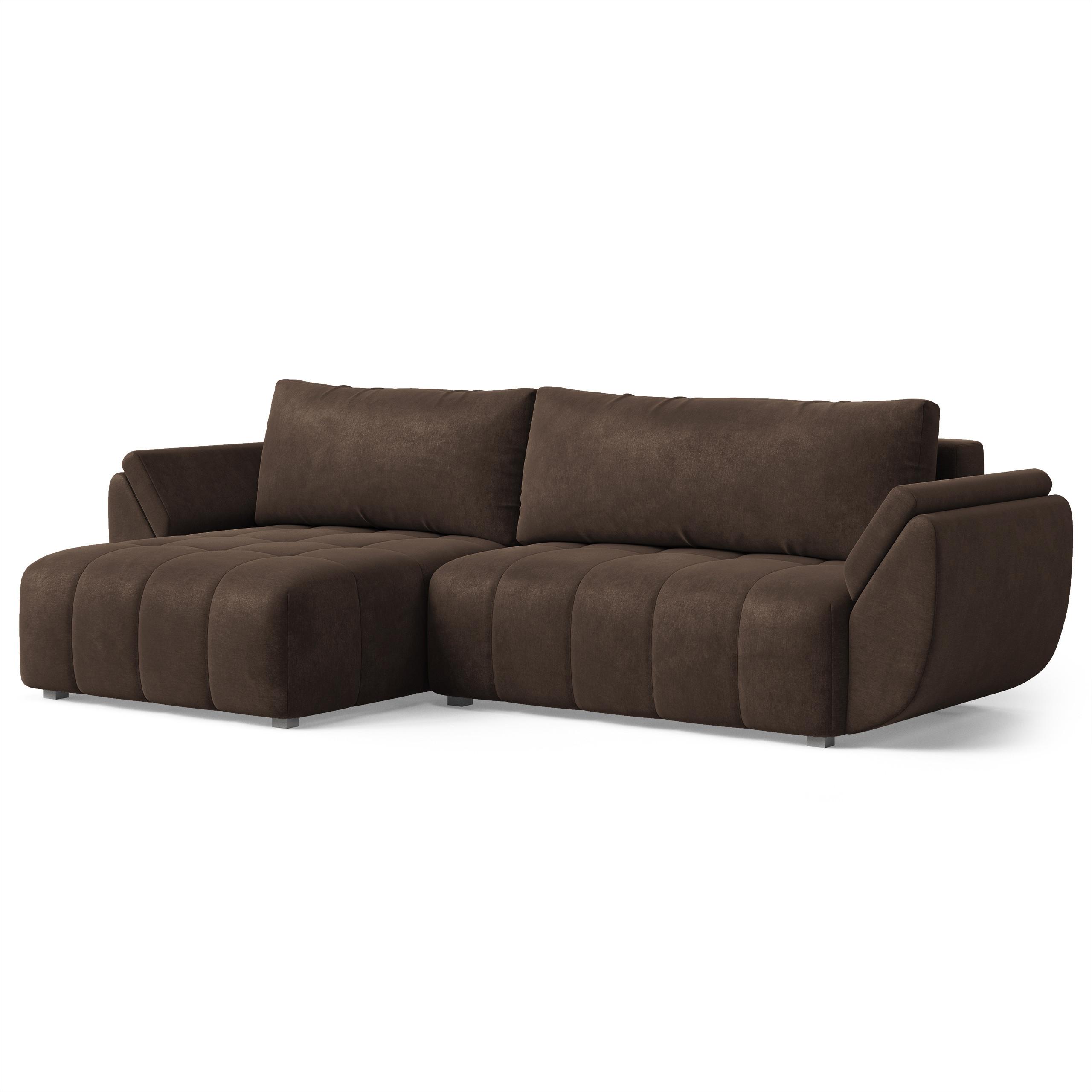 ECKSOFA OLSI Braun Velours-Stoff mit Schlaffunktion - Braun, Holz (285/148cm) - MASSENO