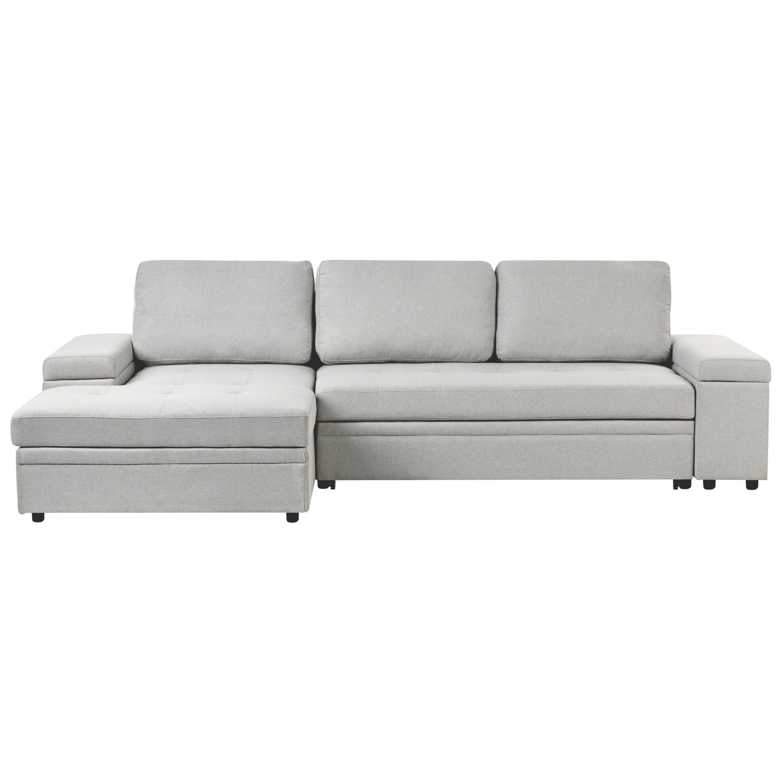 ECKSCHLAFSOFA 3-Sitzer Kunstleinen Hellgrau mit Stauraum rechtsseitig Hrisey - Hellgrau, Textil (293/161cm) - Beliani
