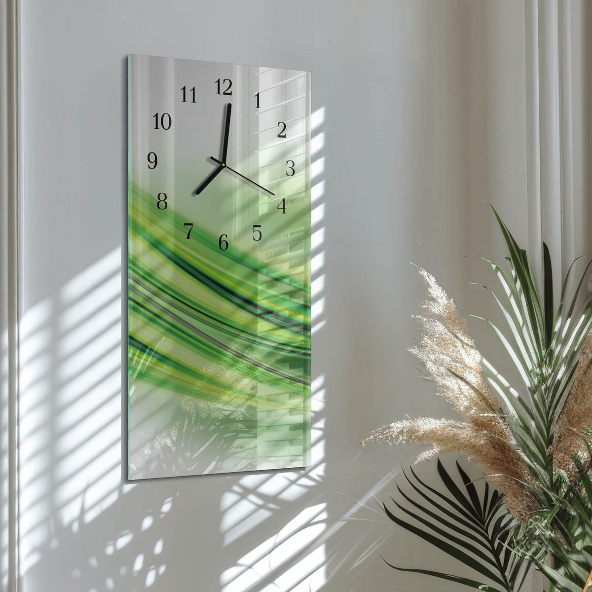 WANDUHR aus Glas 30x60 cm - Abstrakte Kunst - Grün, Glas (30/60/0.4cm) - TULUP