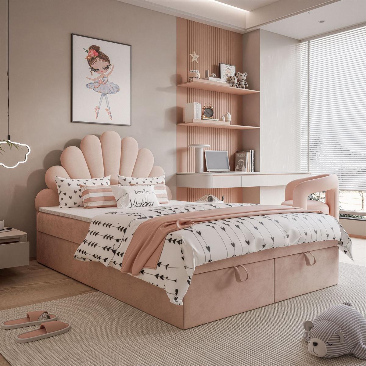 KONTINENTALBETT ASHLEY II mit Federkernmatratze 120x200 cm, Stoff: Magic Velvet 2253, Topper: ja - Rosa, Textil (120/200cm) - Lookway