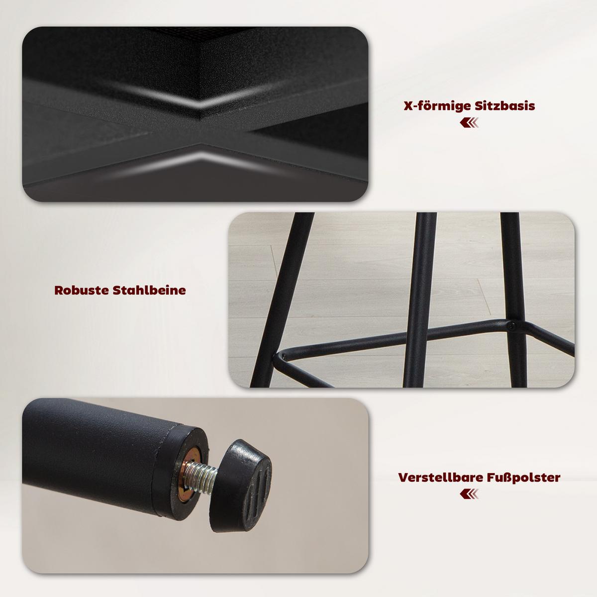BARHOCKER 2er Set Polyester Stahl Hellgrau - Hellgrau/Schwarz, Textil/Metall (50/93/55cm) - HOMCOM