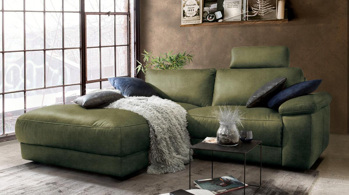 ECKSOFA MOTORISCHER RELAXFUNKTION LOLA Dunkelgrün Webstoff Relaxfunktion - Dunkelgrün/Schwarz, Textil (233/178cm) - KAWOLA