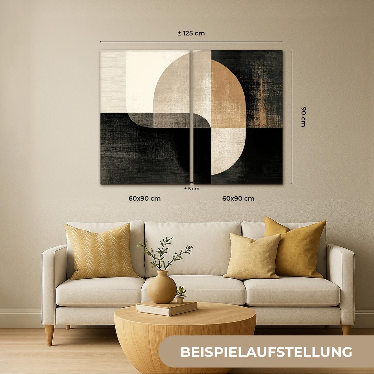 LEINWANDBILD 2er Set Formen - Abstrakt - Gold 120x90 cm - Schwarz, Textil (120/90cm) - MuchoWow