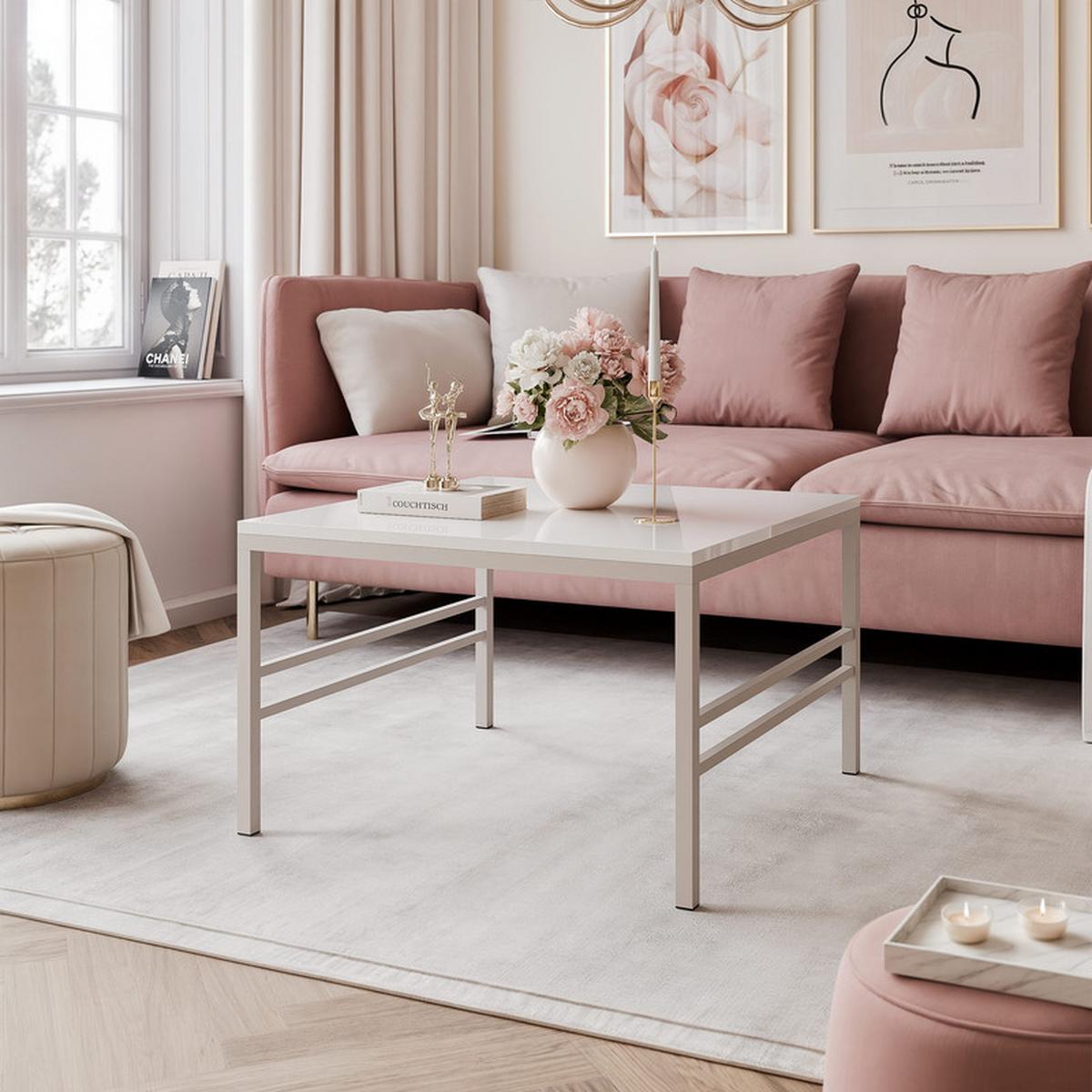 COUCHTISCH FORMA 70/70 cm Quadrat, Kaschmir / Weiß Hochglanz - Kaschmir/Weiß Hochglanz, Metall (70/70/46cm) - Idohome