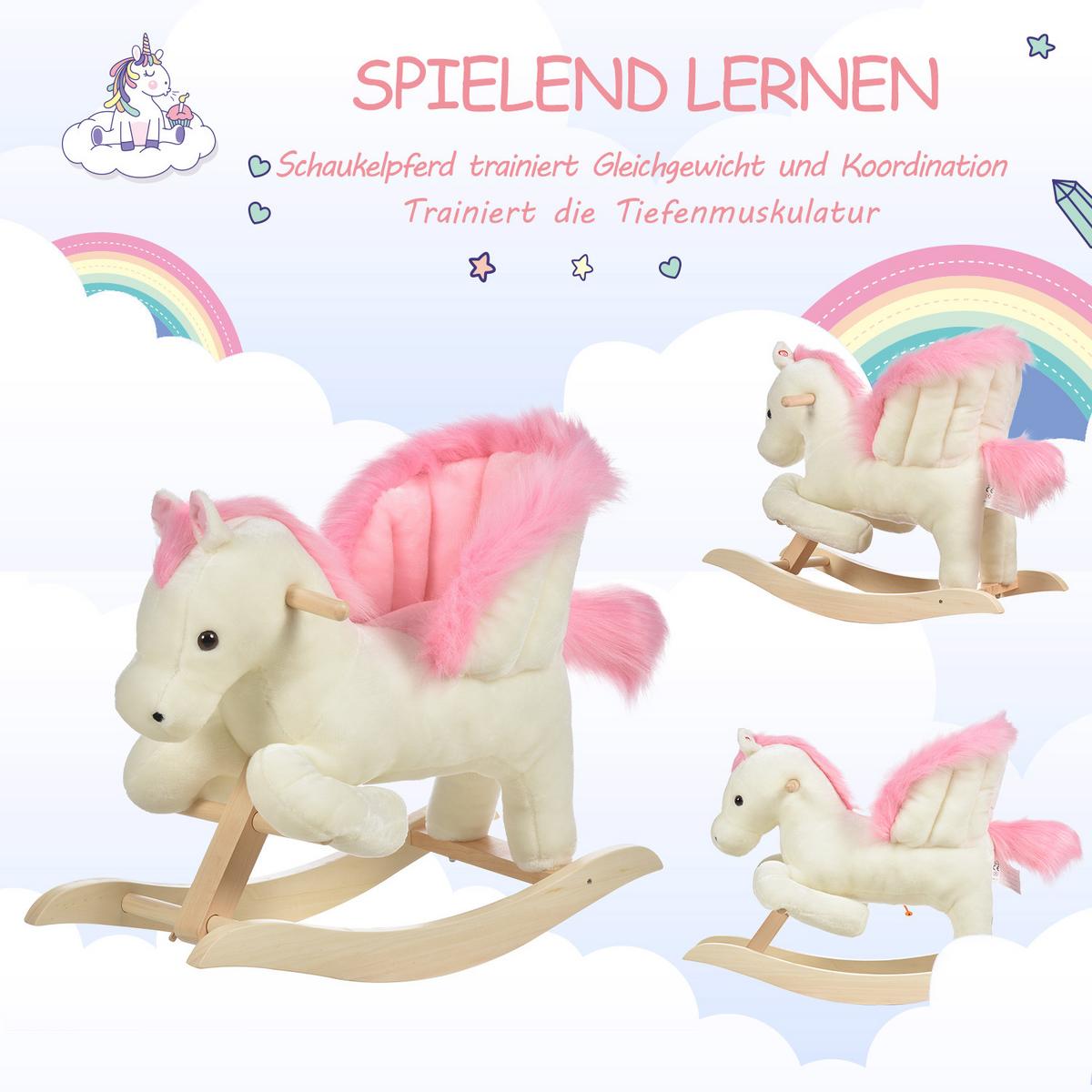 KINDER Schaukelpferd Baby Schaukeltier Spielzeug Pferd für 18-36 Monate Weiß - Weiß, Holz (28/57/70cm) - HOMCOM