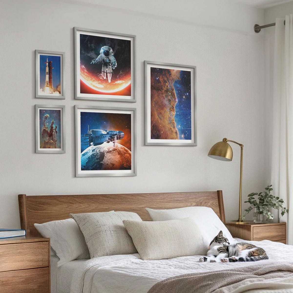 BILDER SET 5er Set - 50x50 cm & 20x30 cm & 40x60 cm Silberner Rahmen - Farbenfrohes abstraktes Porträt - Silberfarben, Kunststoff (40/60cm) - TULUP
