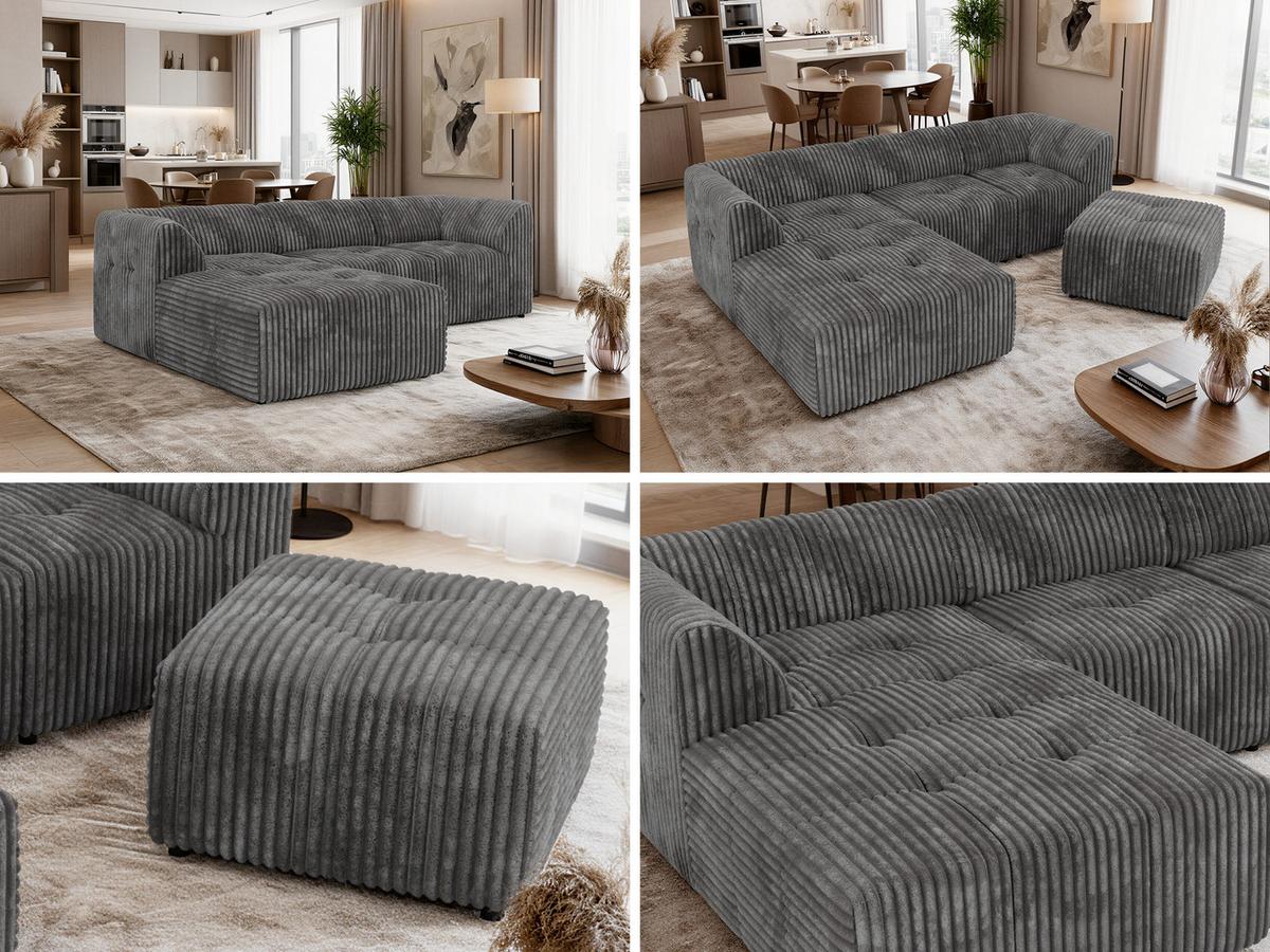 ECKSOFA VORITA L 4M - Grau Cord - Links Seite - Schwarz/Grau, Kunststoff/Textil (267/176cm) - MKS