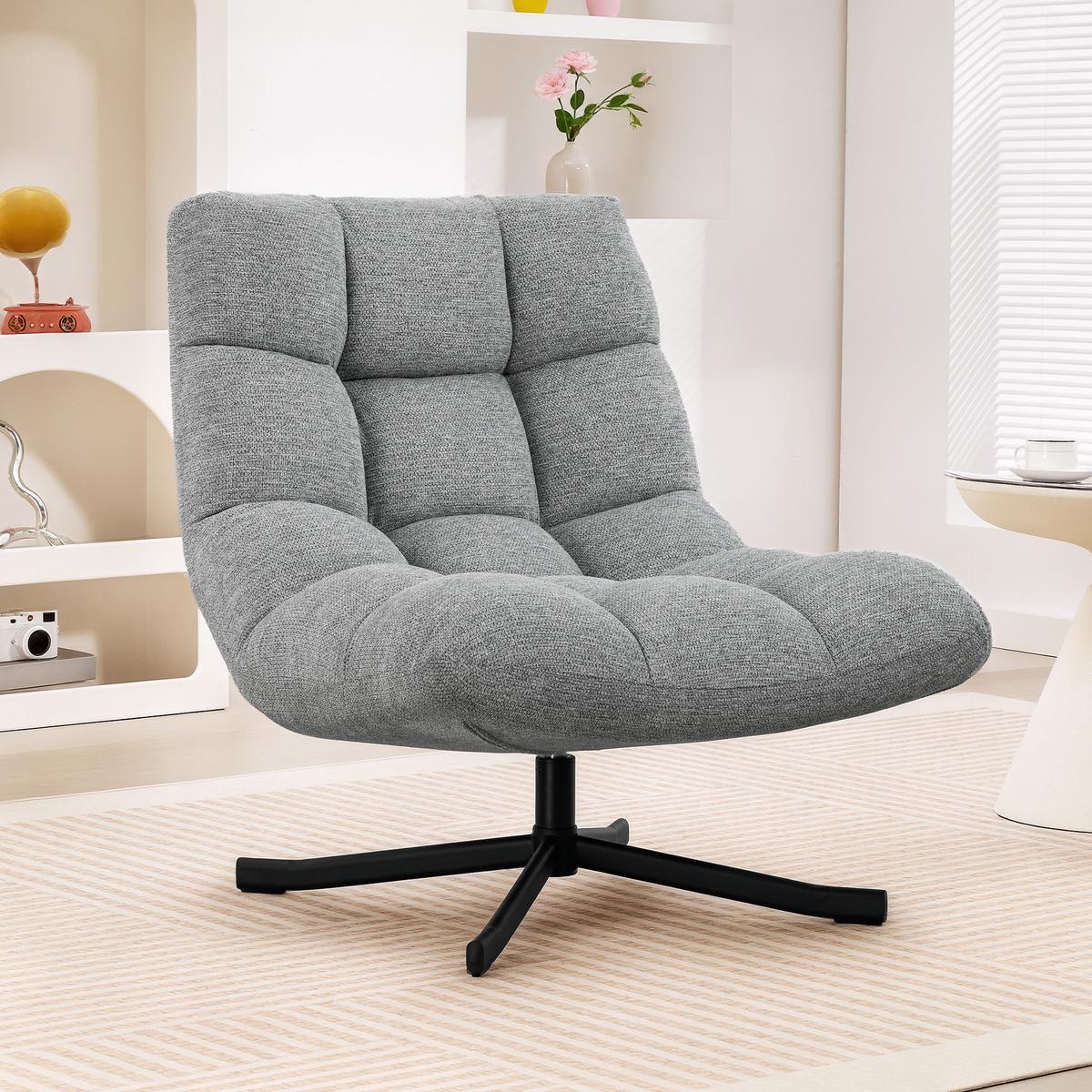 LOUNGESESSEL Chenille Stahl Grau - Grau, Textil/Metall (75/90/95cm) - HOMCOM