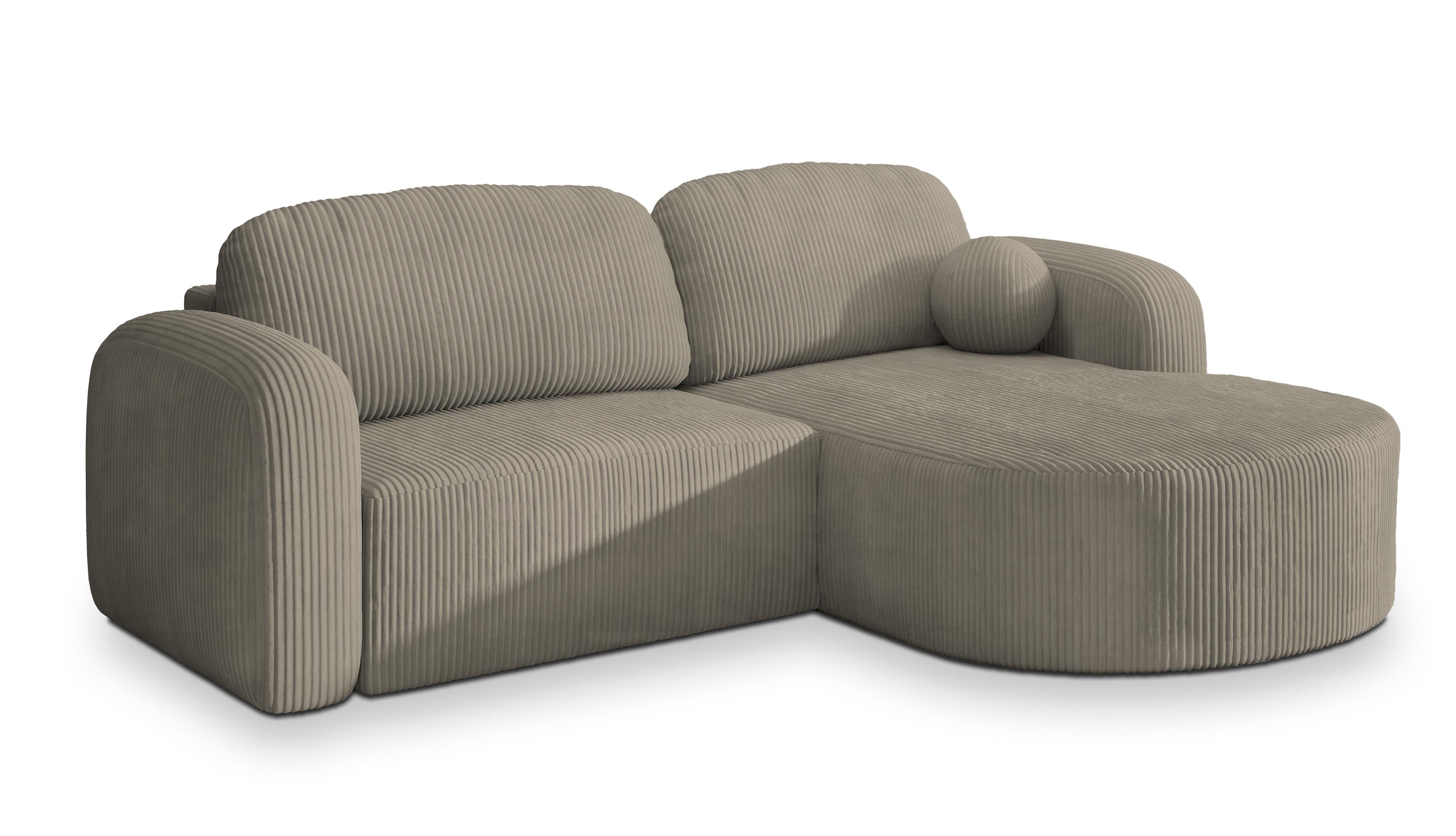 ECKSOFA AMILIA P R-S Beige Kordstoff mit Schlaffunktion - Beige, Holz (263/174cm) - MASSENO