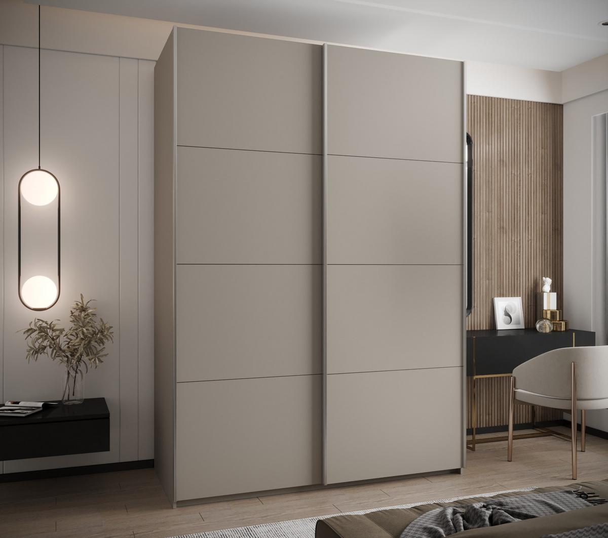 SCHWEBETÜRENSCHRANK 245,5/180/64 2-türig - Kaschmir/Silberfarben, Holz/Metall (180/245/64cm) - Abiks Möbel