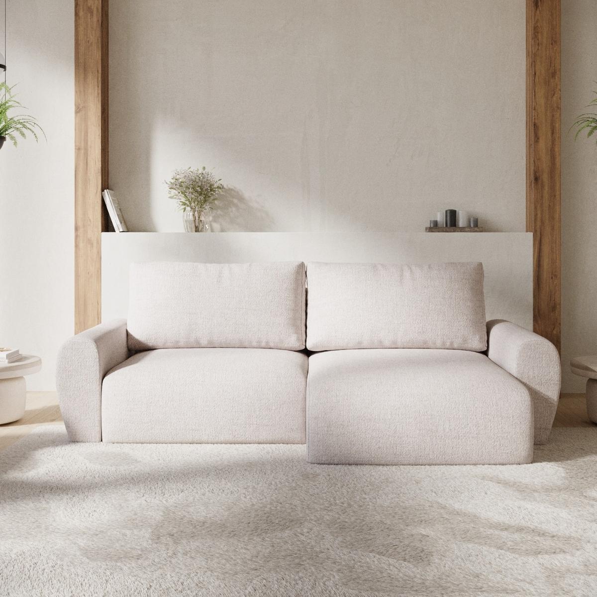 ECKSOFA OMARI mit Schlaffunktion Hellbeige im Neve Stoff - Sandfarben/Schwarz, Holz/Holzwerkstoff (253/153cm) - AltaBeds
