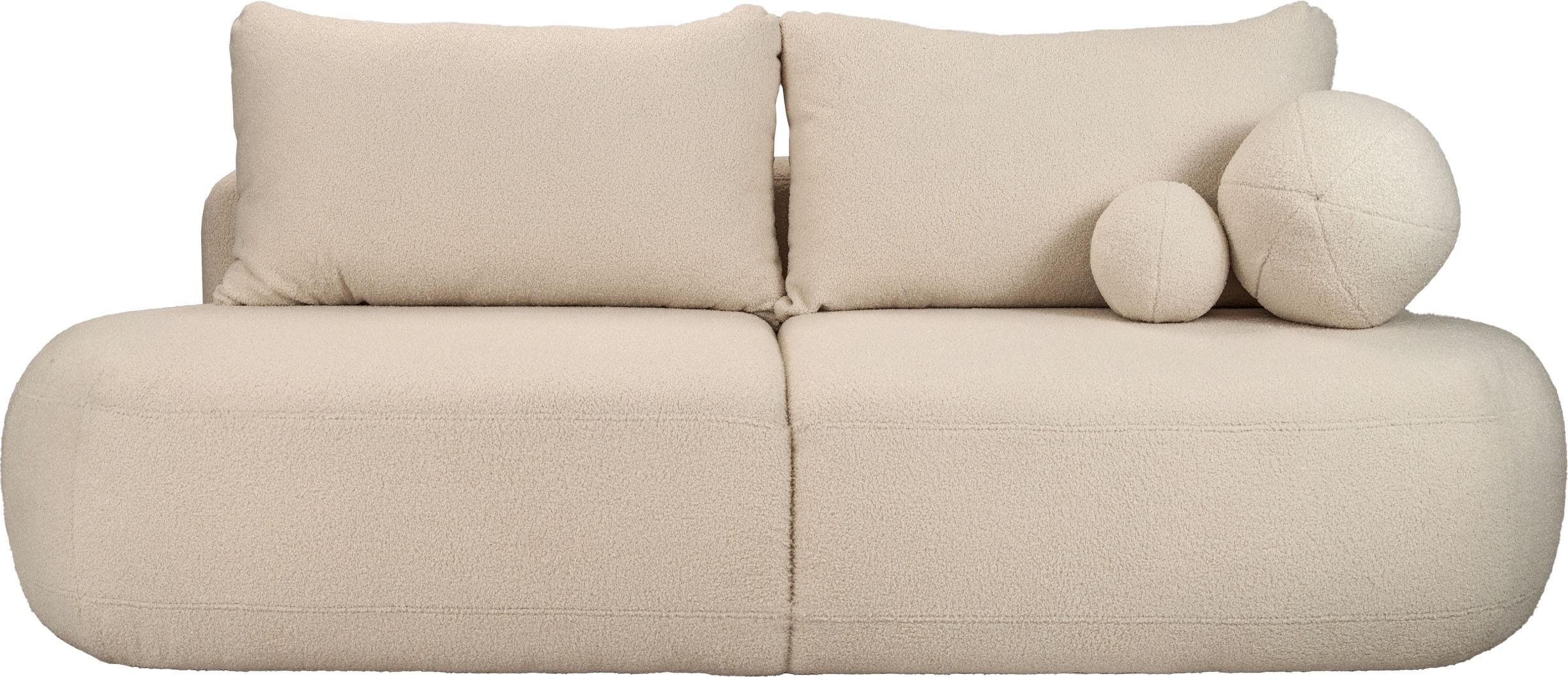 SCHLAFSOFA Bolla 3-Sitzer mit Bettkasten, Elfenbein Weiß Boucle 240/90/90 cm - Schwarz/Weiß, Kunststoff/Textil (240/90/90cm) - WFL GROUP