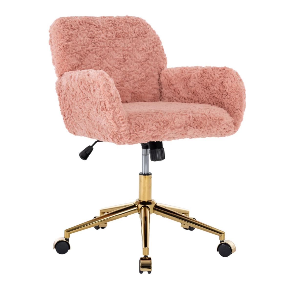 BÜROSTUHL Kunstfell Pink Höhenverstellbar Drehstuhl mit Armlehnen & Goldfuß - Pink, Textil (61/90/60cm) - Urban Meuble