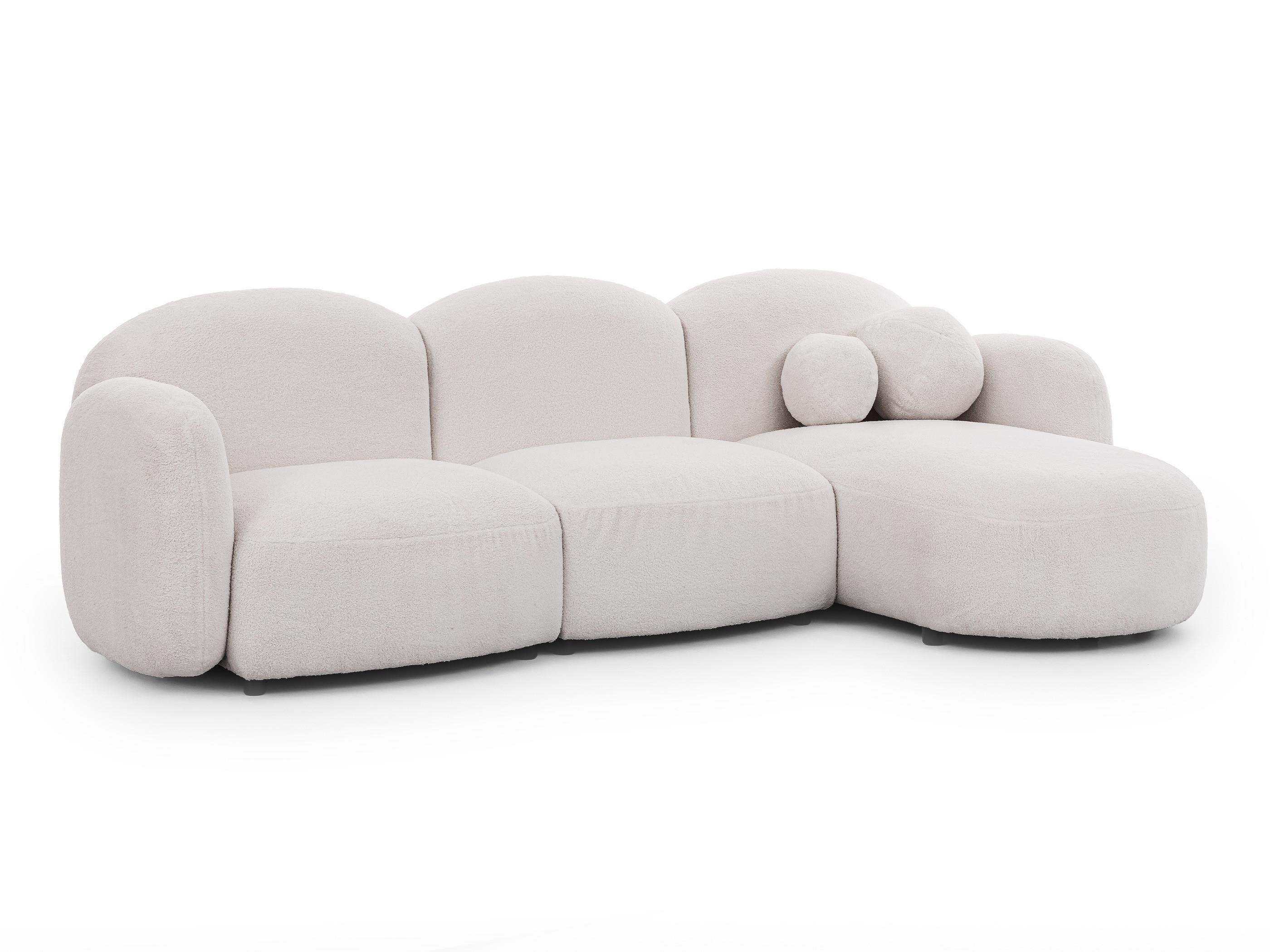 ECKSOFA Nuvola mit abgerundetem Design Schwarz Bouclé-Stoff - Ottomane Rechts - Schwarz/Weiß, Holz/Kunststoff (268/146cm) - S-Style