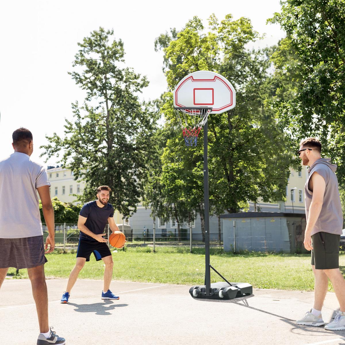 BASKETBALLKORB, Stahl, Schwarz / Rot / Weiß, 73L x 49B x 194-249H cm - Messingfarben, Metall (49/73cm) - HOMCOM