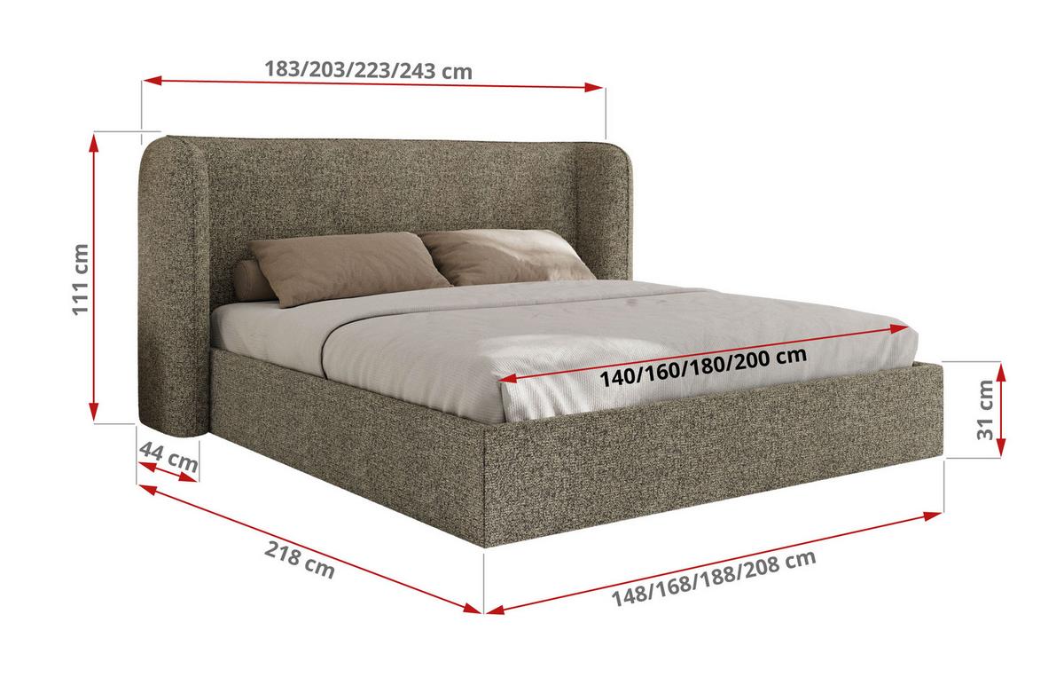 POLSTERBETT EMORA CLASSIC 180/200 - Grau Strukture - Multipocket-Matratze - Grau, Textil (180/200cm) - MKS