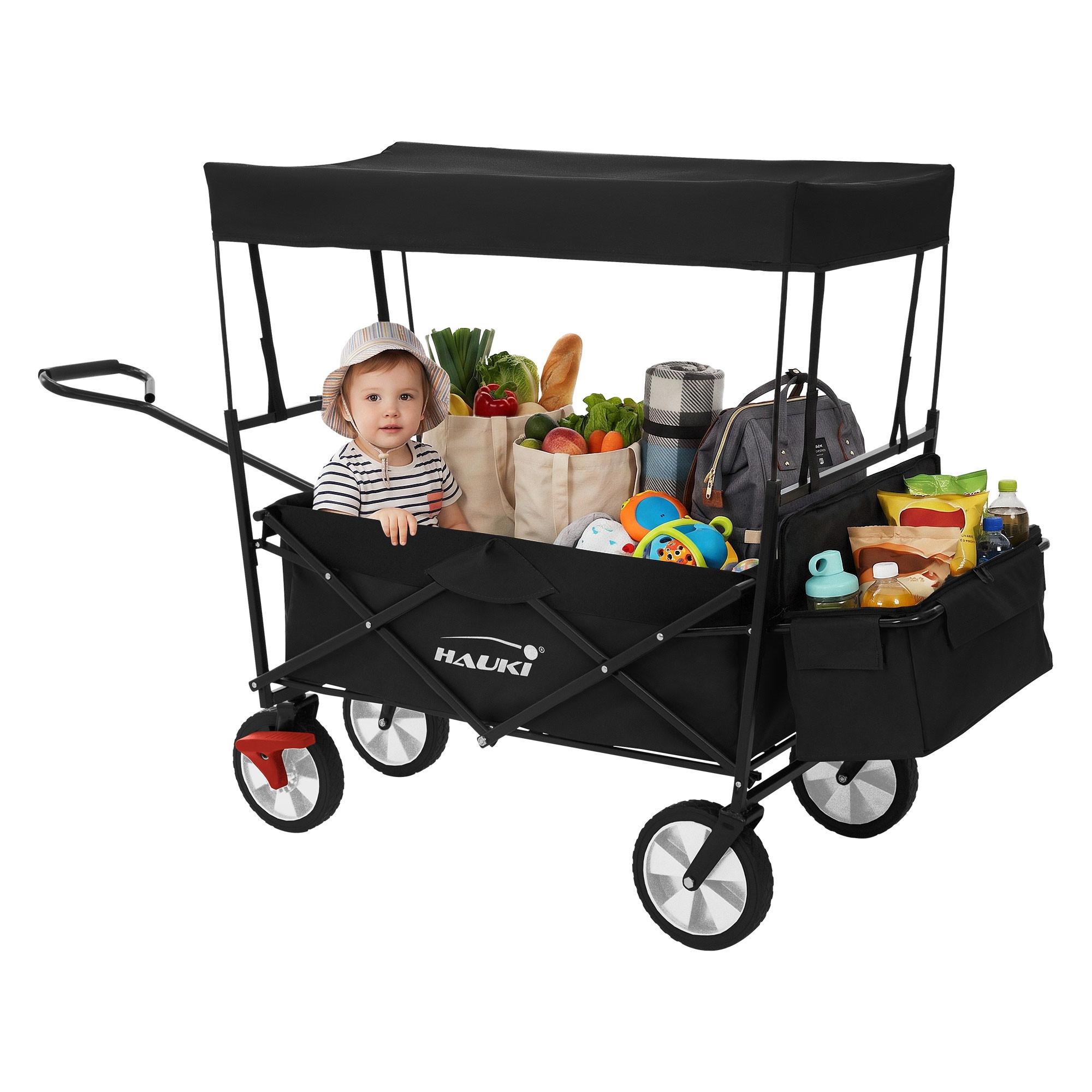 BOLLERWAGEN faltbar mit Dach L Schwarz Handwagen für Kinder Strand Picknick - Schwarz, Metall (53/104/170cm) - Hauki