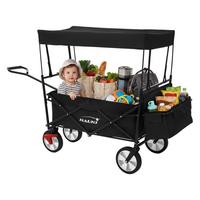 BOLLERWAGEN faltbar mit Dach L Schwarz Handwagen für Kinder Strand Picknick - Schwarz, Metall (53/104/170cm) - Hauki