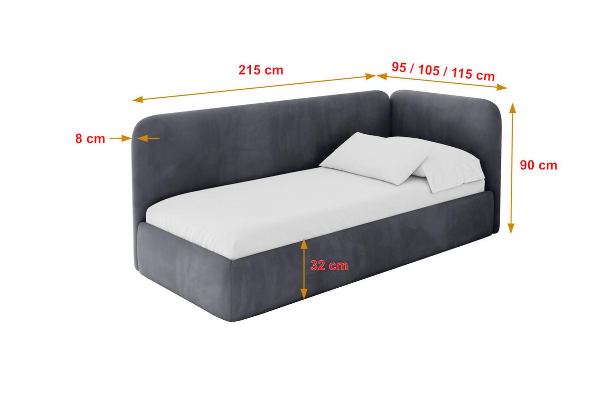 EINZELLBETT Jugendbett mit Bettkasten und Matratze H3/H4, Links - ELSY 80x200 Dunkelgrau - Dunkelgrau, Holzwerkstoff/Textil (80/200cm) - ALTDECOR