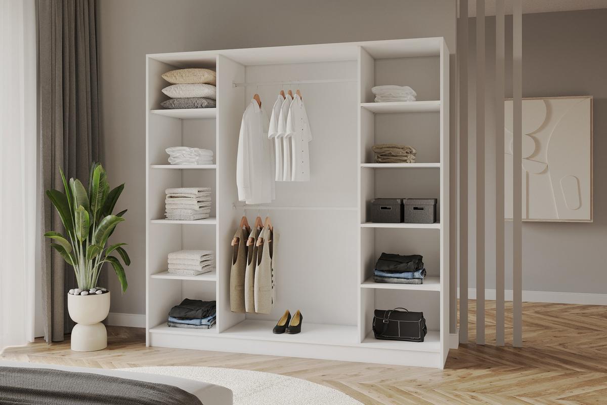 KLEIDERSCHRANK - LESE - 200 - Weiß - Schwarz/Weiß, Holzwerkstoff (200/200/51cm) - ALTDECOR