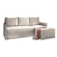 ECKSOFA PERUSI Creme Kordstoff mit Schlaffunktion - Creme/Grau, Holz/Kunststoff (206/143cm) - MASSENO