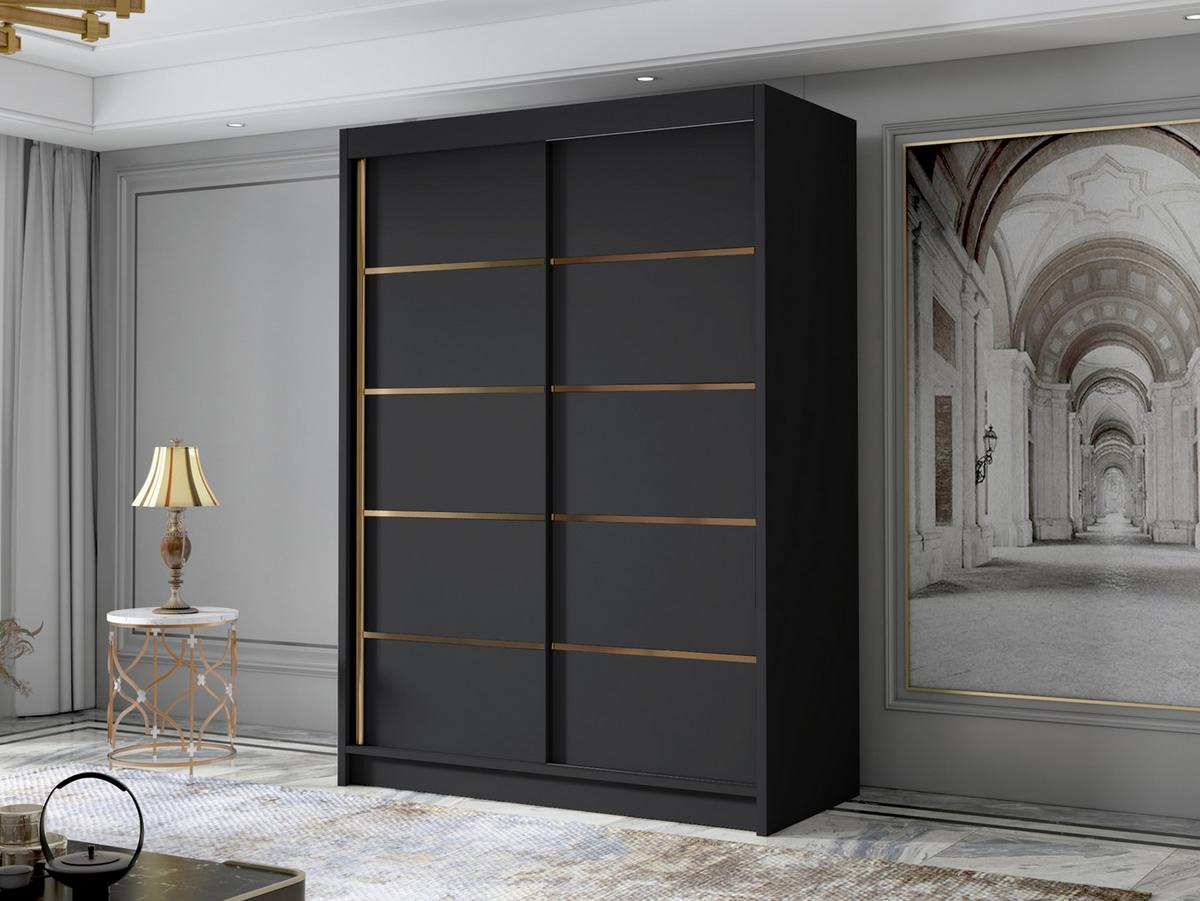 SCHIEBETÜRENSCHRANK Lungo IV - Goldfarben/Schwarz, Holzwerkstoff/Metall (120/200/58cm) - MIRJAN24