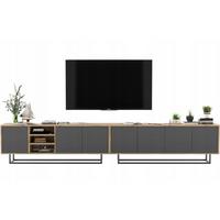 TV-SCHRANK 2-er Set Apollo Eiche wotan Graphit Matt 150 cm - Graphitfarben/Schwarz, Holzwerkstoff/Metall (300/53/35cm) - Meble Lindner