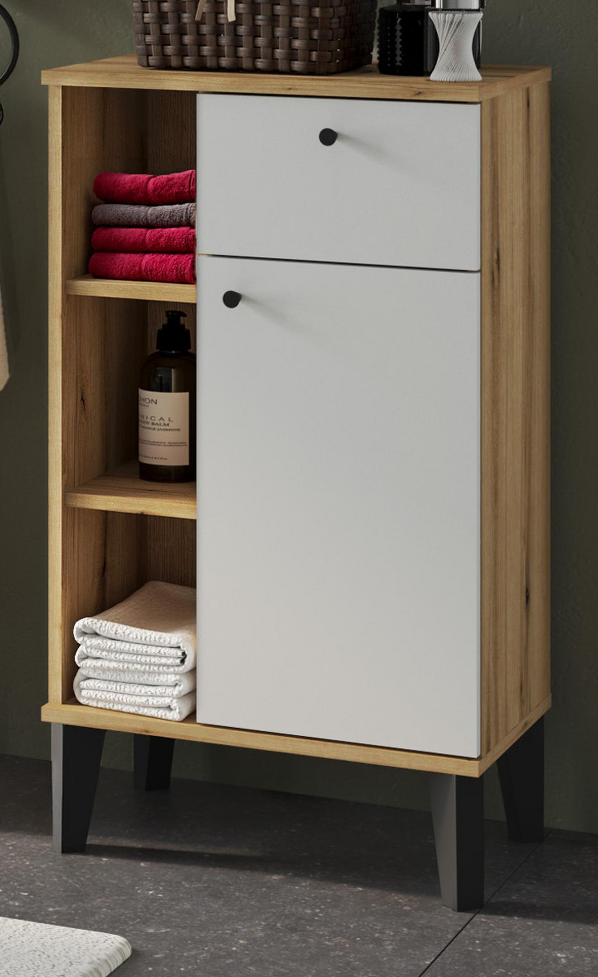 BADKOMMODE weiß, Evoke Eiche, Badkommode, 51 x 90 cm - Eichefarben/Schwarz, Holzwerkstoff/Kunststoff (51/90/33cm) - Furn.Design