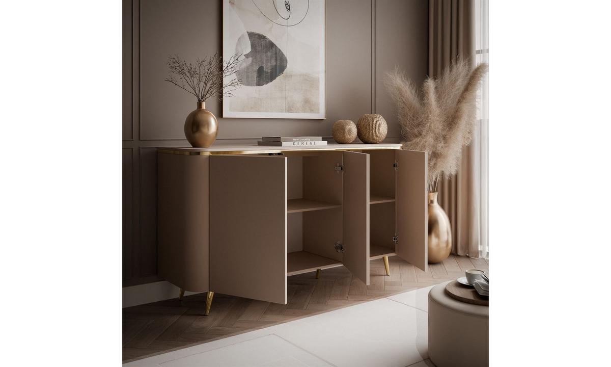 KOMMODE AVELINE 140/40/78 cm mit LED-Beleuchtung Kaschmir - Kaschmir/Goldfarben, Holzwerkstoff (140/78/40cm) - Lookway
