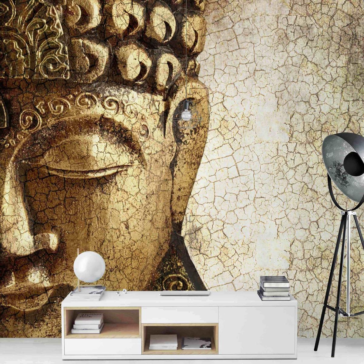 FOTOTAPETE Vintage Buddha 240/240 cm - Goldfarben, Papier (240/240cm) - Bilderwelten