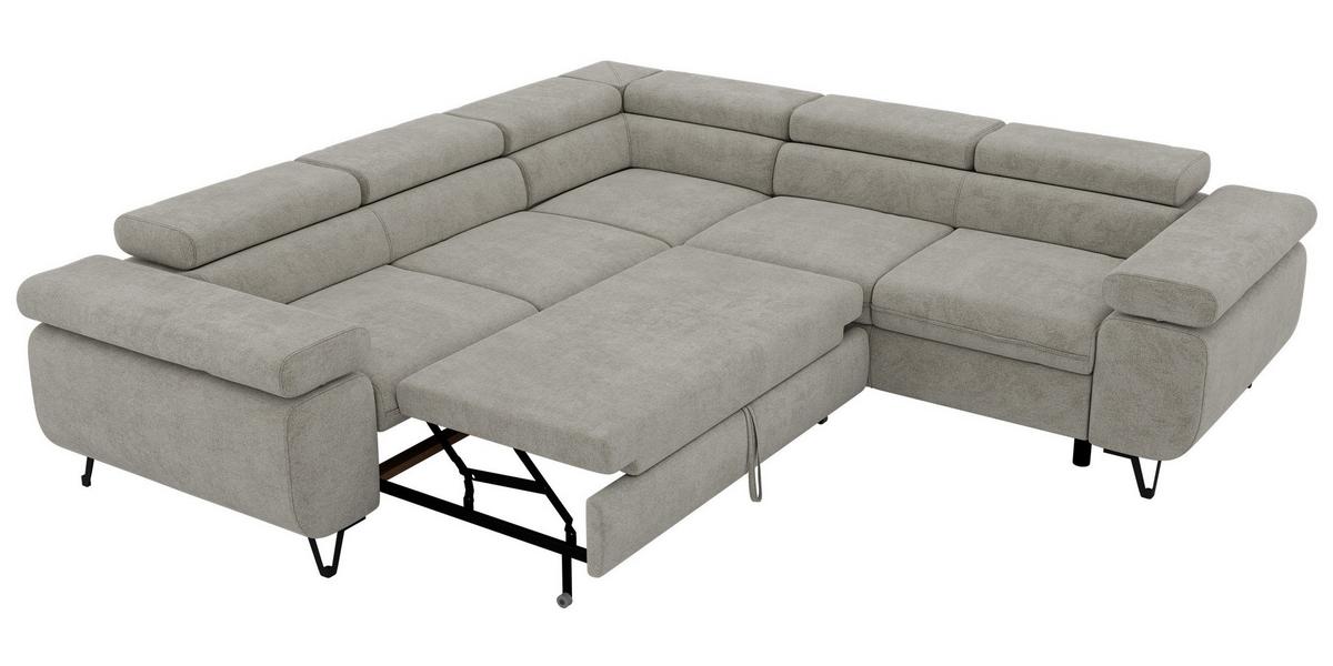 ECKSOFA QUADRO L - Hellgrau Stukture - Rechts Seite - Hellgrau/Schwarz, Textil/Metall (269/269cm) - MKS
