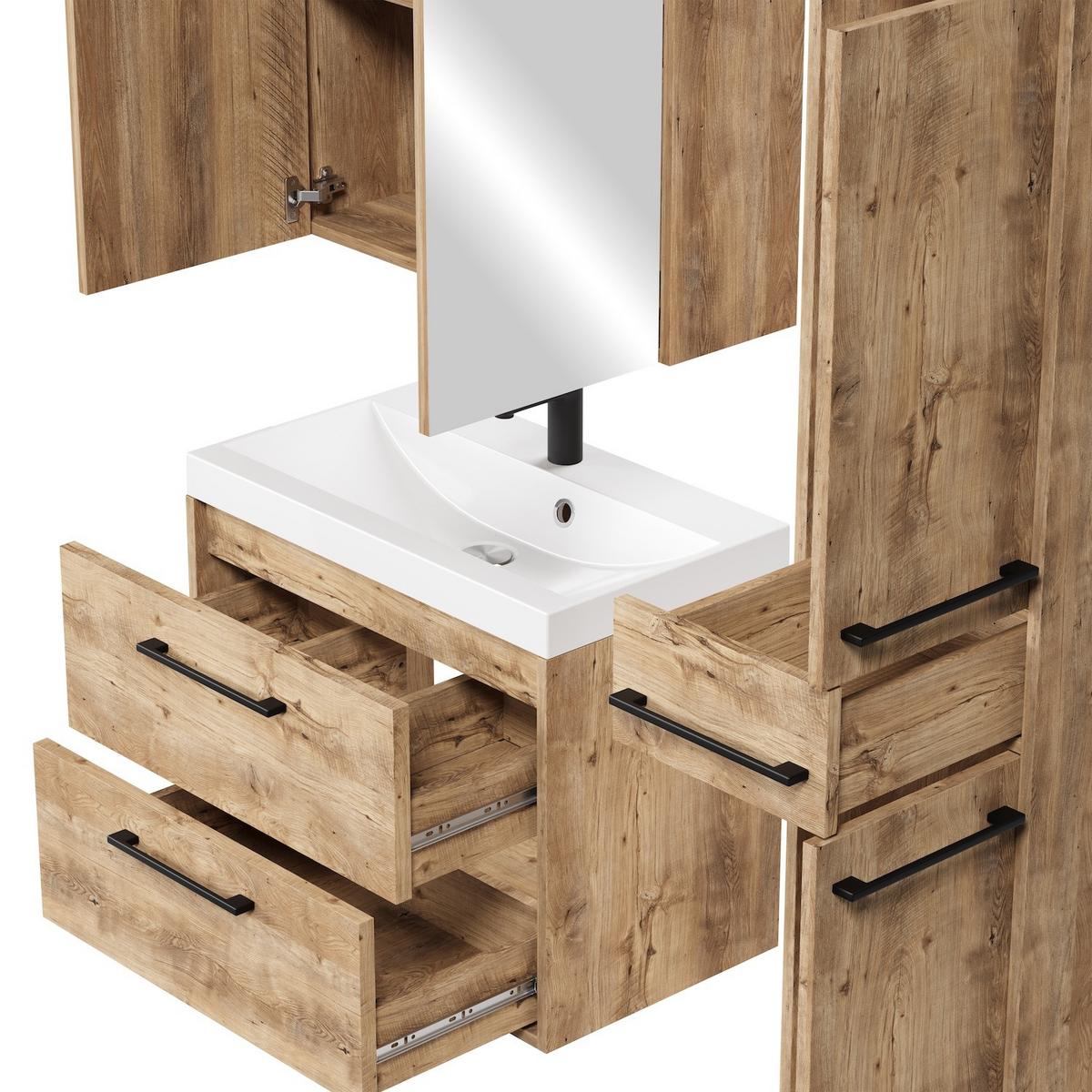 BADMÖBEL-SET Florence 4 Teile Kastanien Eiche - 60 x 35 x 51 cm - Kastanienfarben/Eichefarben, Holz (60/51/35cm) - Badplaats