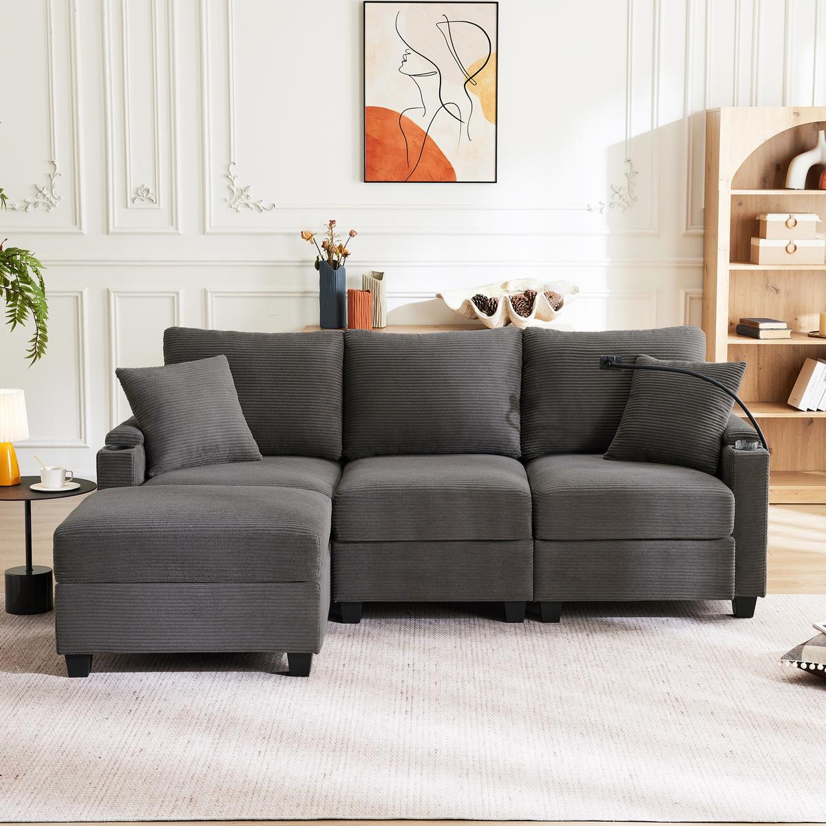SOFA Modernes 3-Sitzer mit Stoffbezug, Grau – Komfortabel, stilvoll, langlebig, 220 x 90 x 85 cm - Grau, Holzwerkstoff/Textil (213/139cm) - Urban Meuble