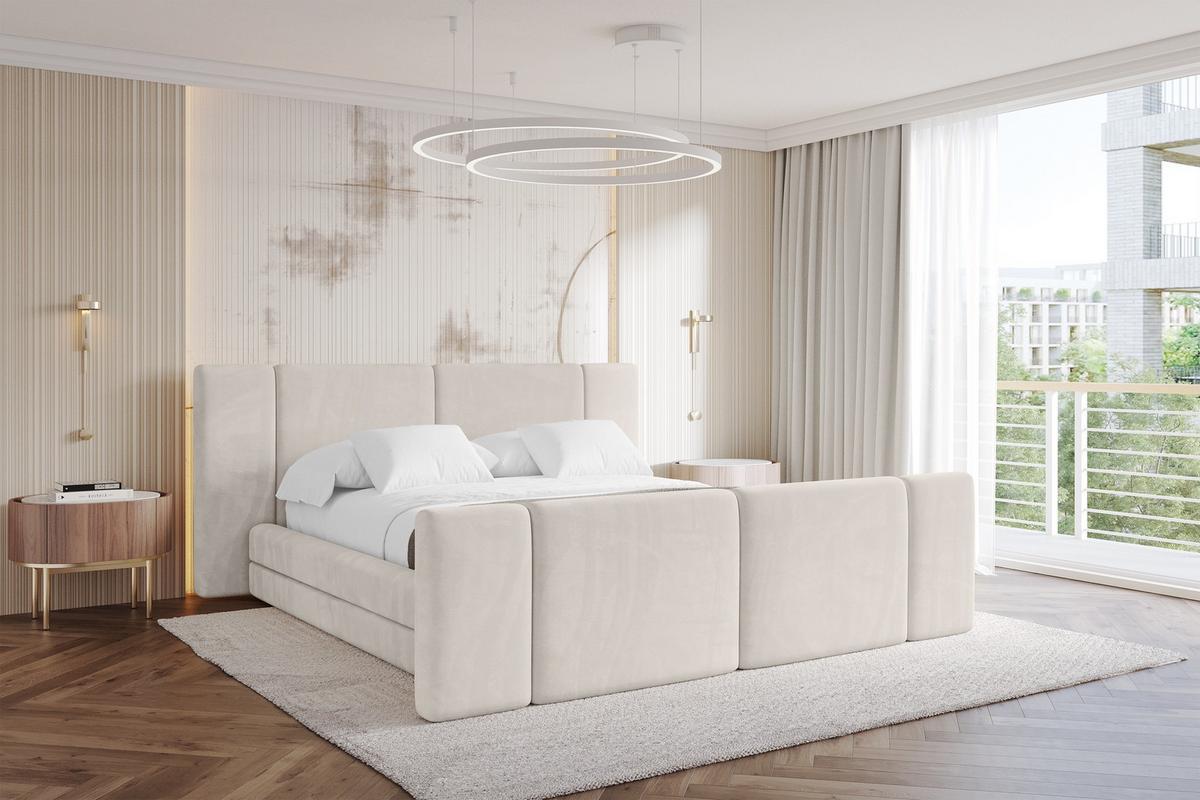 POLSTERBETT mit Bettkasten, Fußteil und Lattenrost, Bett mit Matratze H3/H4 - TEVO-Z 140x200 Beige - Ecru, Holzwerkstoff/Textil (140/200cm) - ALTDECOR