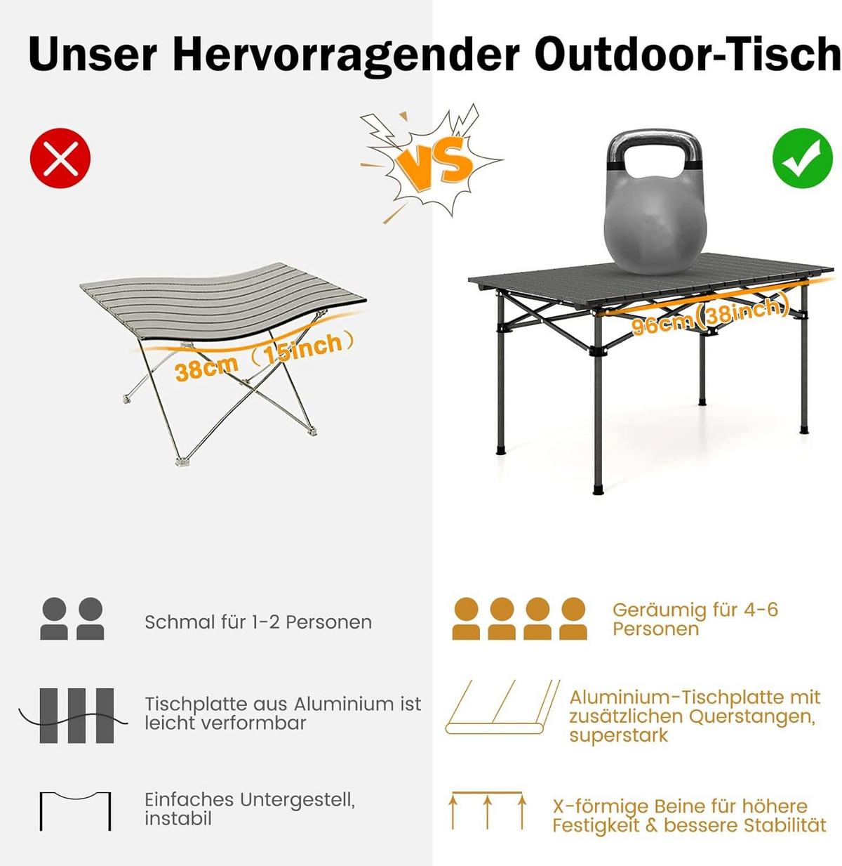 CAMPINGTISCH Schwarz - Schwarz, Metall (55/95/50cm) - COSTWAY