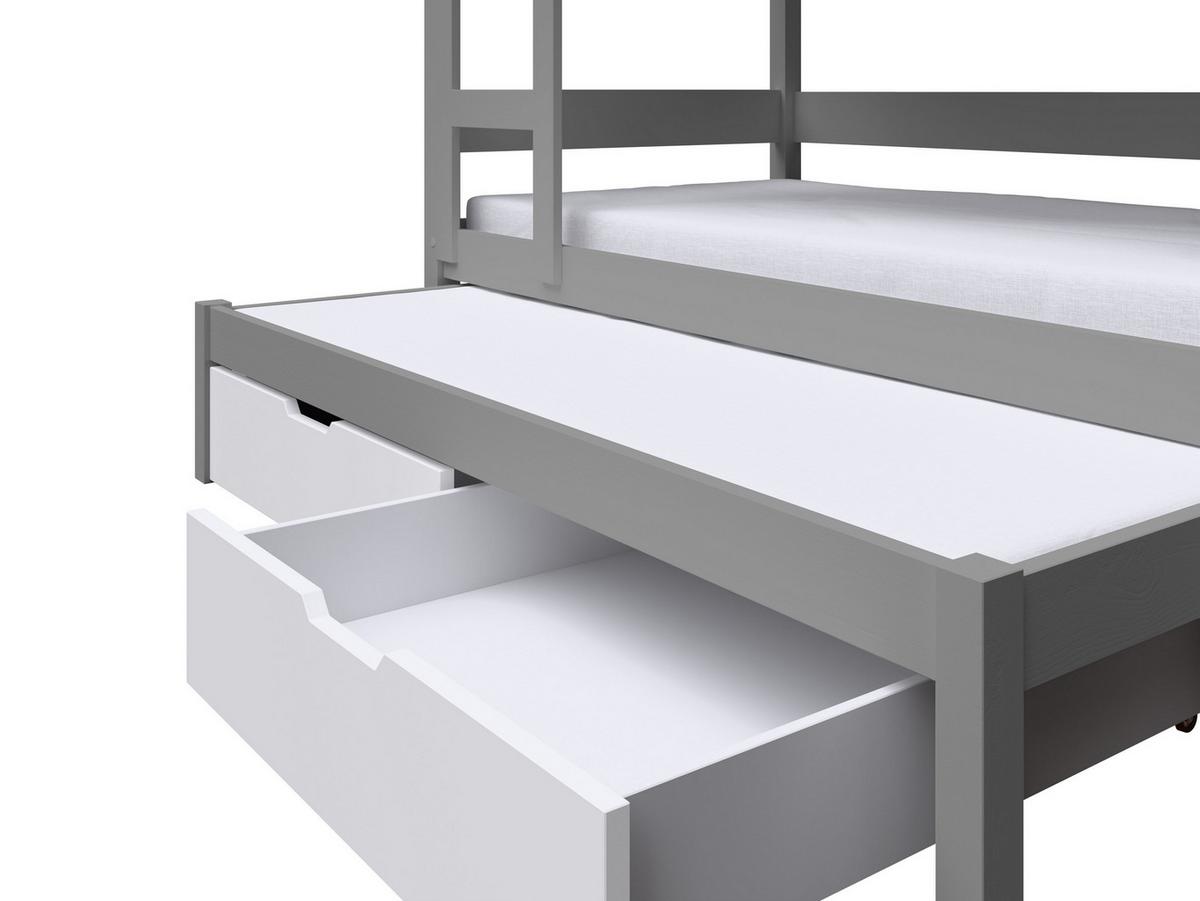 ETAGENBETT TAMI mit Bettkasten 80x160 cm Hellgrau - Hellgrau/Weiß, Holz (80/160cm) - MASSENO