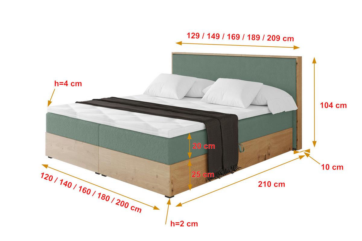 BOXBETT LOLLI9 - 120x200 - H4 Grün - Grün, Holzwerkstoff (120/200cm) - ALTDECOR