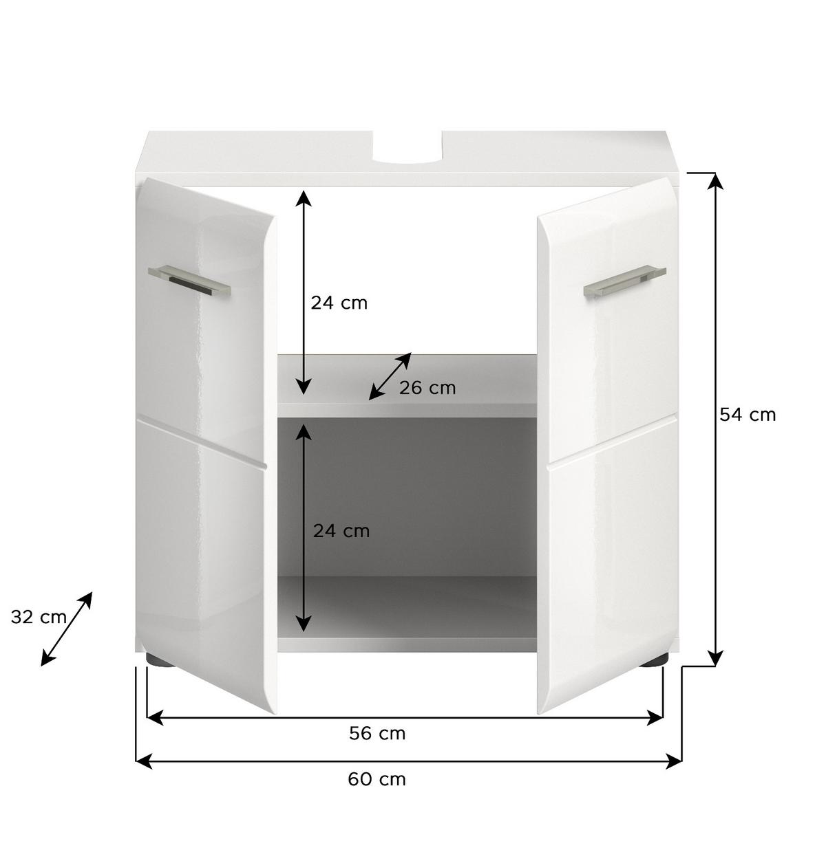 WASCHBECKENUNTERSCHRANK weiß Hochglanz, Badezimmer Unterschrank 60 cm - Weiß Hochglanz/Silberfarben, Holzwerkstoff/Kunststoff (60/54/30cm) - Inn.Furn