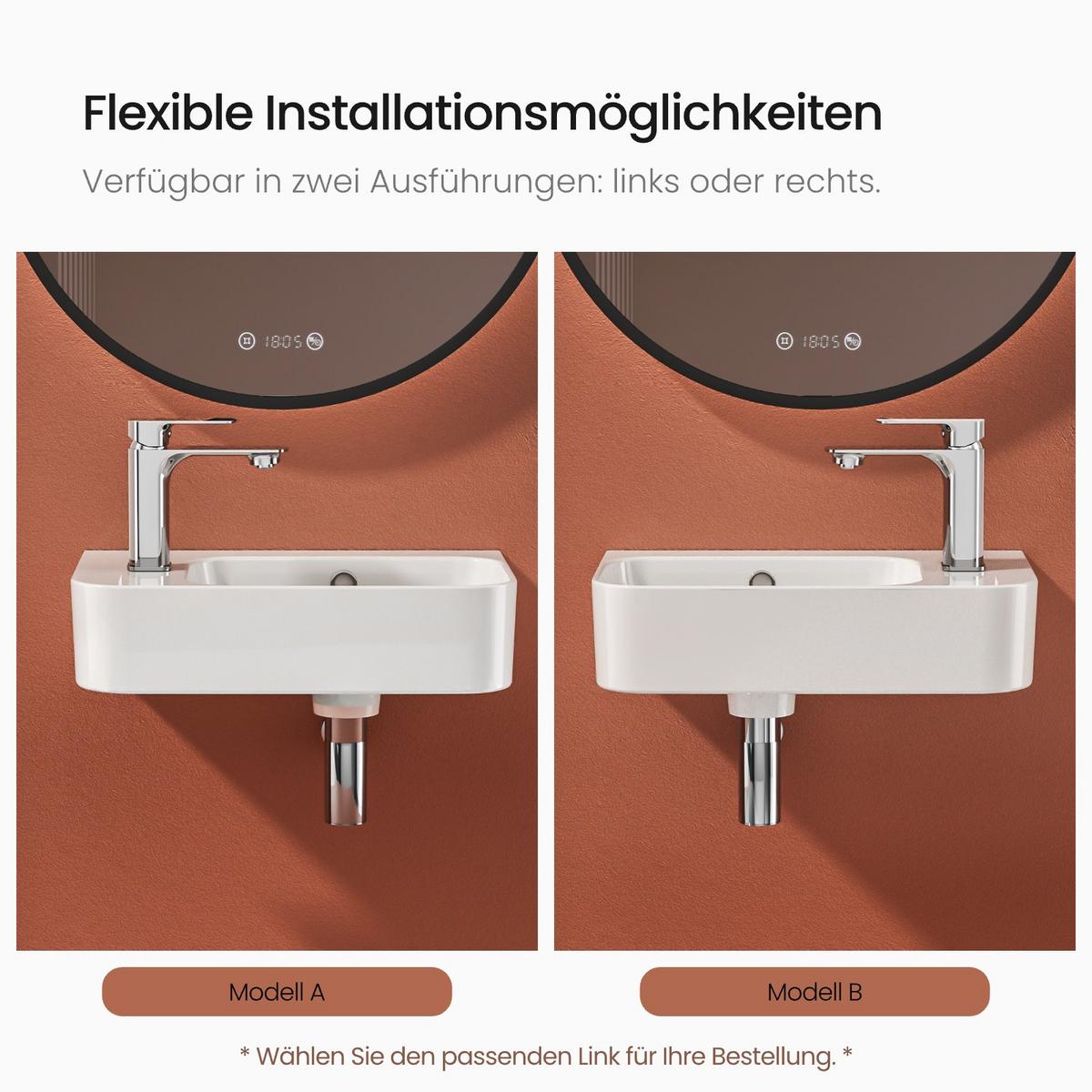 WASCHBECKEN Rechteckig Mit Hahnloch links Weiß 45 / 26,5 / 15,6 cm - Weiß, Keramik (45/15.6/26.5cm) - EMKE