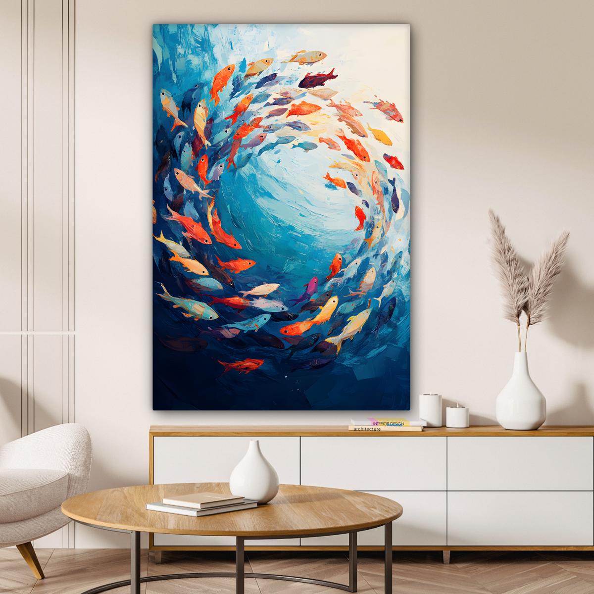 LEINWANDBILD Meer - Fische - Bunt - Dynamisch Deko XXL 80x120 cm - Hellblau, Textil (80/120cm) - MuchoWow