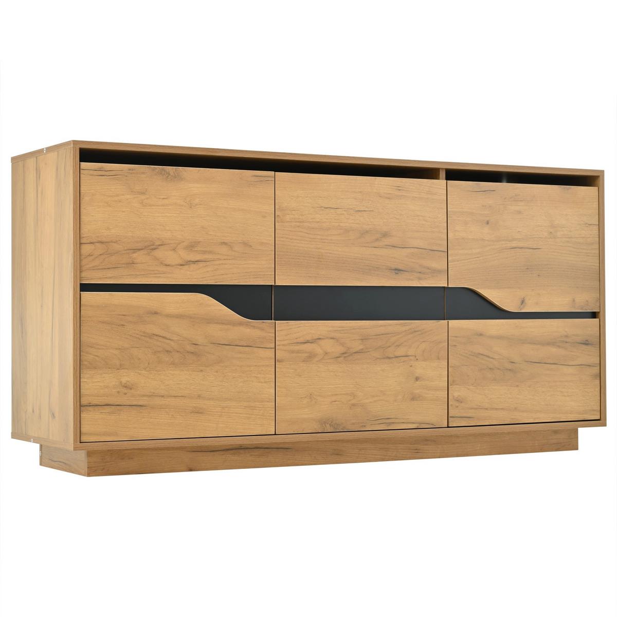 INDUSTRIE-SIDEBOARD in Holzoptik und Schwarz, 3 Türen - Beige, Textil (40/70/140cm) - Urban Meuble