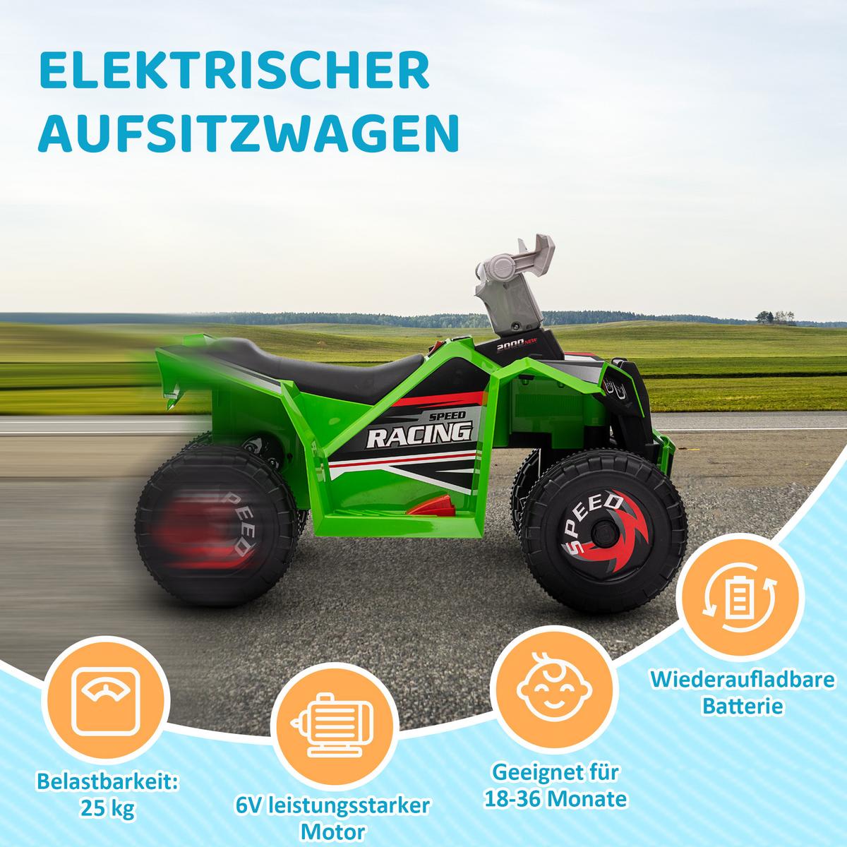 KINDER-ELEKTROQUAD Mini Elektroquad mit Vorwärts-, Rückwärtsfunktion, Grün - Grün, Metall (70/41.5/48.5cm) - HOMCOM