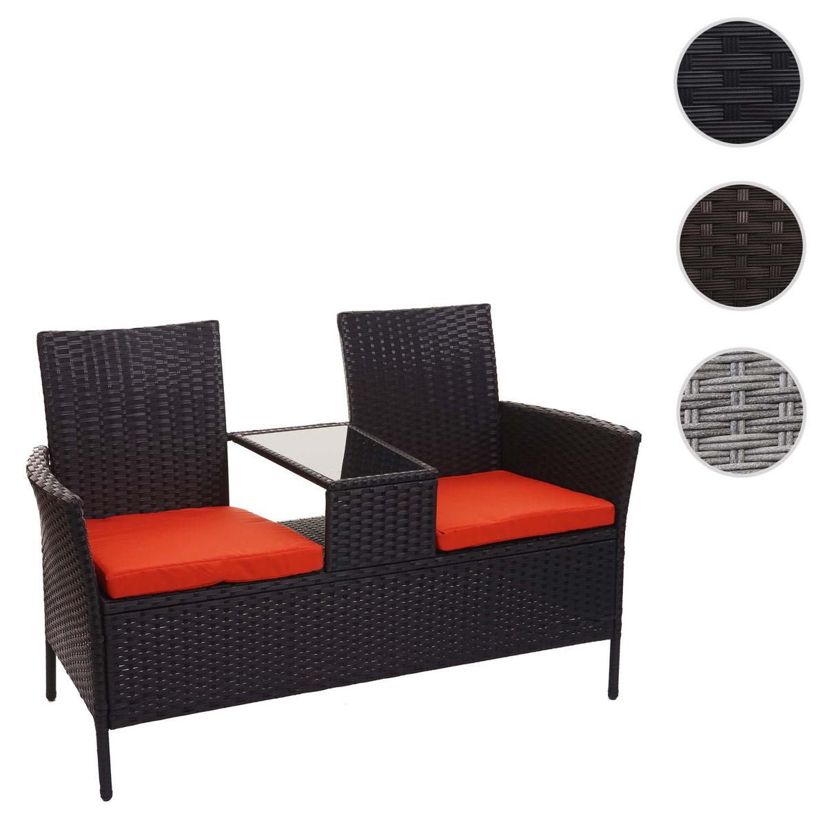 POLY-RATTAN SITZBANK Schwarz, Orange - Schwarz/Orange, Kunststoff (132/84/55cm) - MCW