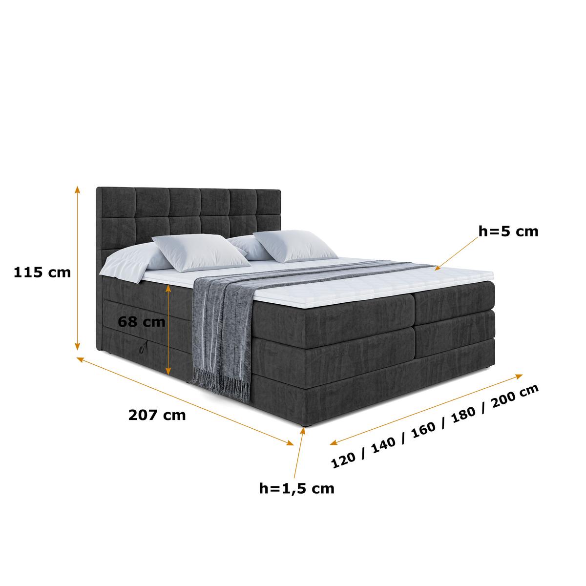 BOXSPRINGBETT APO KING - 140 x 200 - H3/H4 - Schwarz - Schwarz, Holzwerkstoff (140/200cm) - ALTDECOR