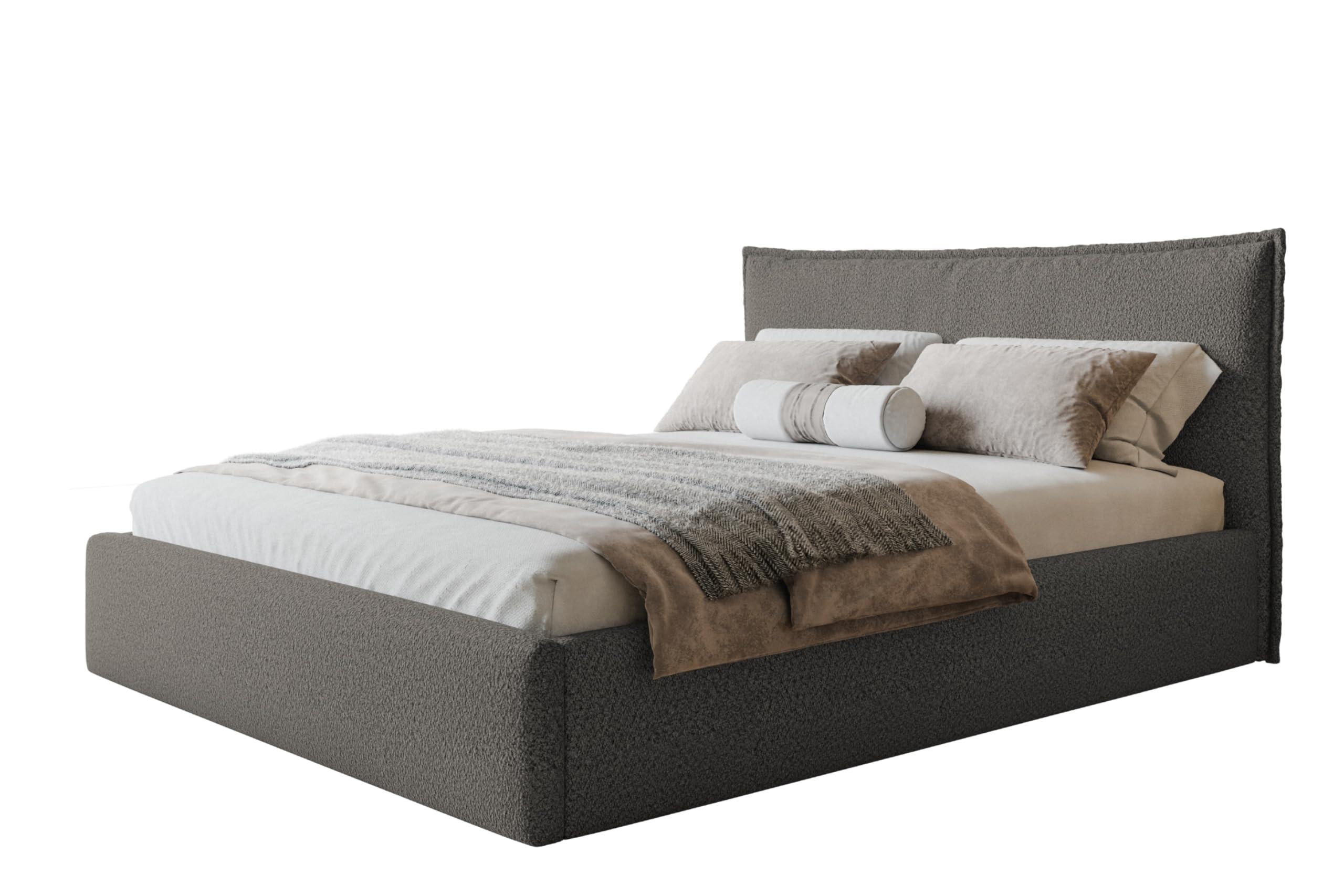 BETT 140x200 - Polsterbett mit Bettkasten und Metallrahmen - Modern Betten - Kuscheliger Catch-Me-Stoff - Kollektion Verona - Grau - Grau, Holz/Textil (140/200cm) - Alpi-Möbel
