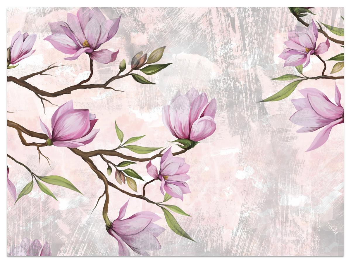 FOTOTAPETE für Schlafzimmer Rosa Magnolienblüten Botanisch 300x210 - Beige/Violett, Papier (300/210cm) - Muralo