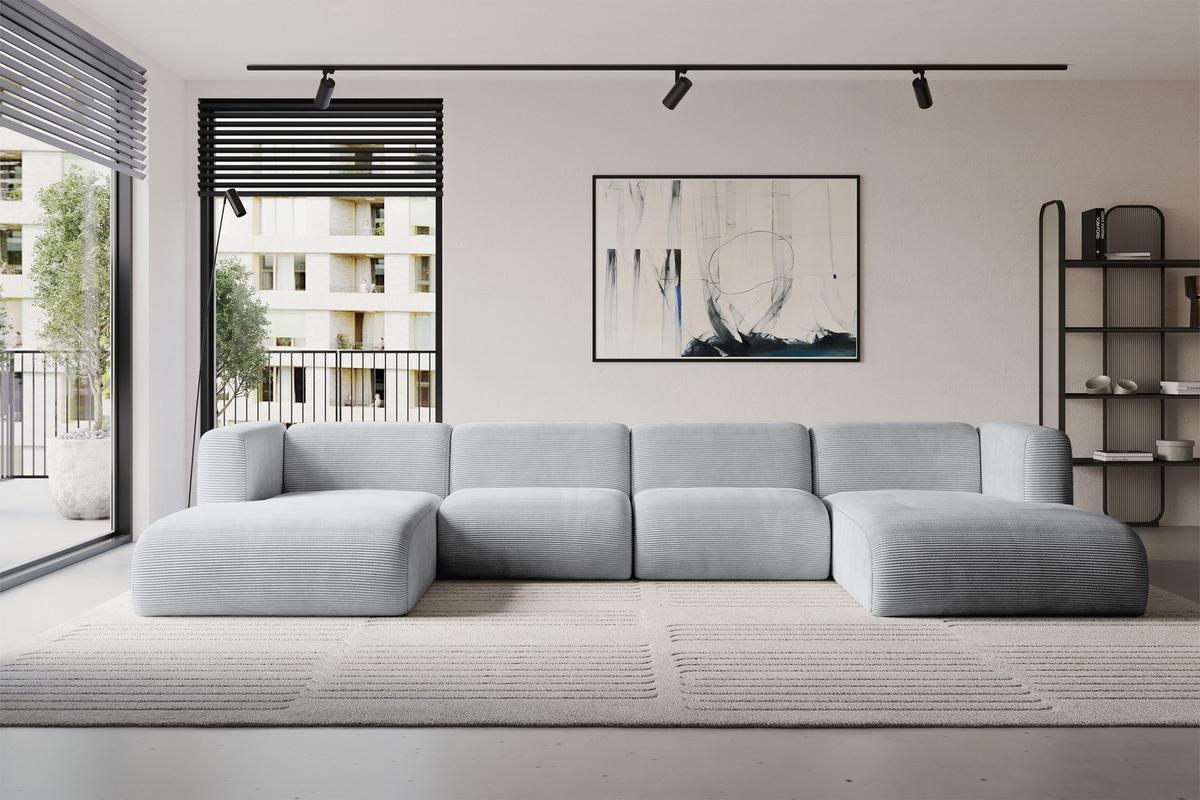 WOHNLANDSCHAFT MIRA-U2 408x179x70 Grau Cord - Blaugrau/Schwarz, Holzwerkstoff/Kunststoff (408/70/179cm) - ALTDECOR